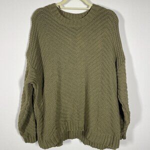 Roots Women's Chunky Knit Olive Green Sweater XL Oversized Cotton Blend Cozy!
